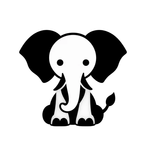 Cute Elephant SVG in Black and White cut file