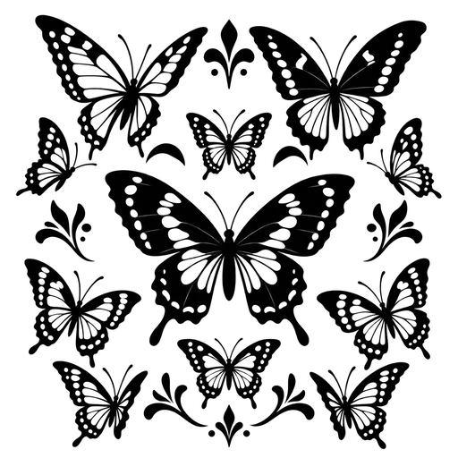 Elegant Black and White Butterfly Designs SVG cut file