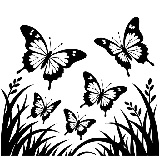 Elegant Butterfly Silhouettes in a Garden – SVG Artwork cut file