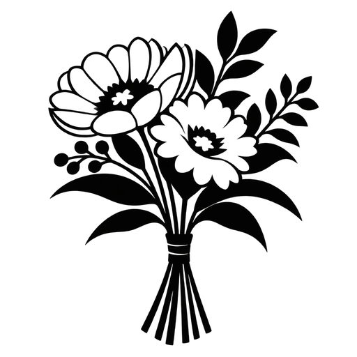 Flower Bouquet SVG – Black and White Floral Design cut file