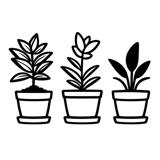 Houseplant Trio Outline SVG: black silhouette cut file